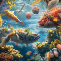 Vivid Coral Reef and Marine Life Mural Wallpaper — Aquatic Art Mural Wallpaper - room preview 02