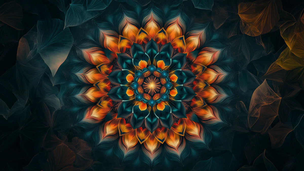 Radiant Mandala Floral Mural Wallpaper — Moody Bohemian Style Mural Wallpaper - room preview 02
