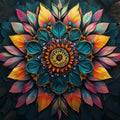 Radiant Mandala Floral Mural Wallpaper in Dark Multicolored Tones Mural Wallpaper - room preview 02