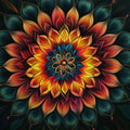 Radiant Mandala Floral Mural Wallpaper — Dark Artistic Statement Mural Wallpaper - room preview 02
