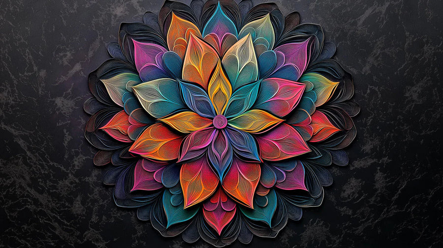 Mandala Wallpaper Mural – Zen Pattern Wall Mural – Vibrant Mandala Petal — Artistic Dark Decor printable artwork