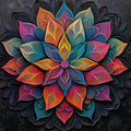 Vibrant Mandala Petal Mural Wallpaper — Artistic Dark Decor Mural Wallpaper - room preview 02