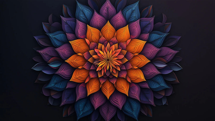 Papier Peint Mural Fleur de Mandala Éclatante — Papier Peint Mural Art Floral Audacieux printable artwork