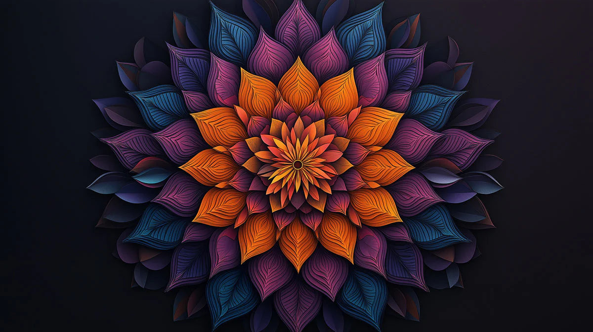 Vibrant Mandala Bloom Mural Wallpaper — Bold Floral Art Mural Wallpaper - room preview 02