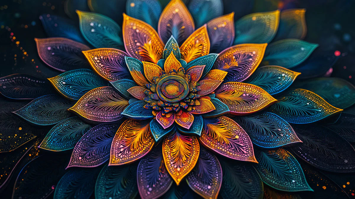 Cosmic Mandala Mural Wallpaper — Iridescent Floral Art Mural Wallpaper - room preview 02
