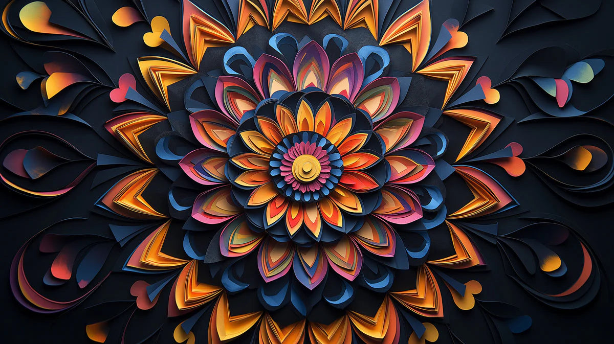 3D Papercut Mandala Mural Wallpaper — Vibrant Geometric Art Mural Wallpaper - room preview 02