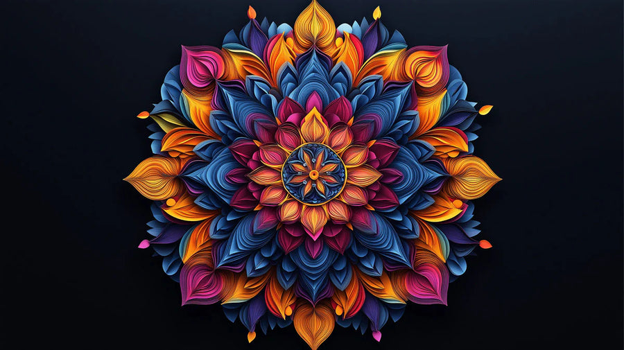 Mandala Wallpaper Mural – Zen Pattern Wall Mural – Vibrant Geometric Mandala — Deep Color Contrast printable artwork