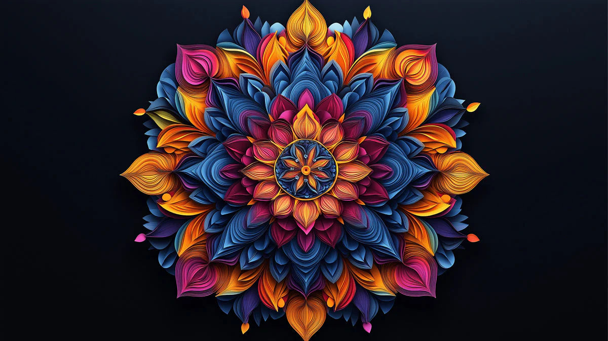 Vibrant Geometric Mandala Mural Wallpaper — Deep Color Contrast Mural Wallpaper - room preview 02