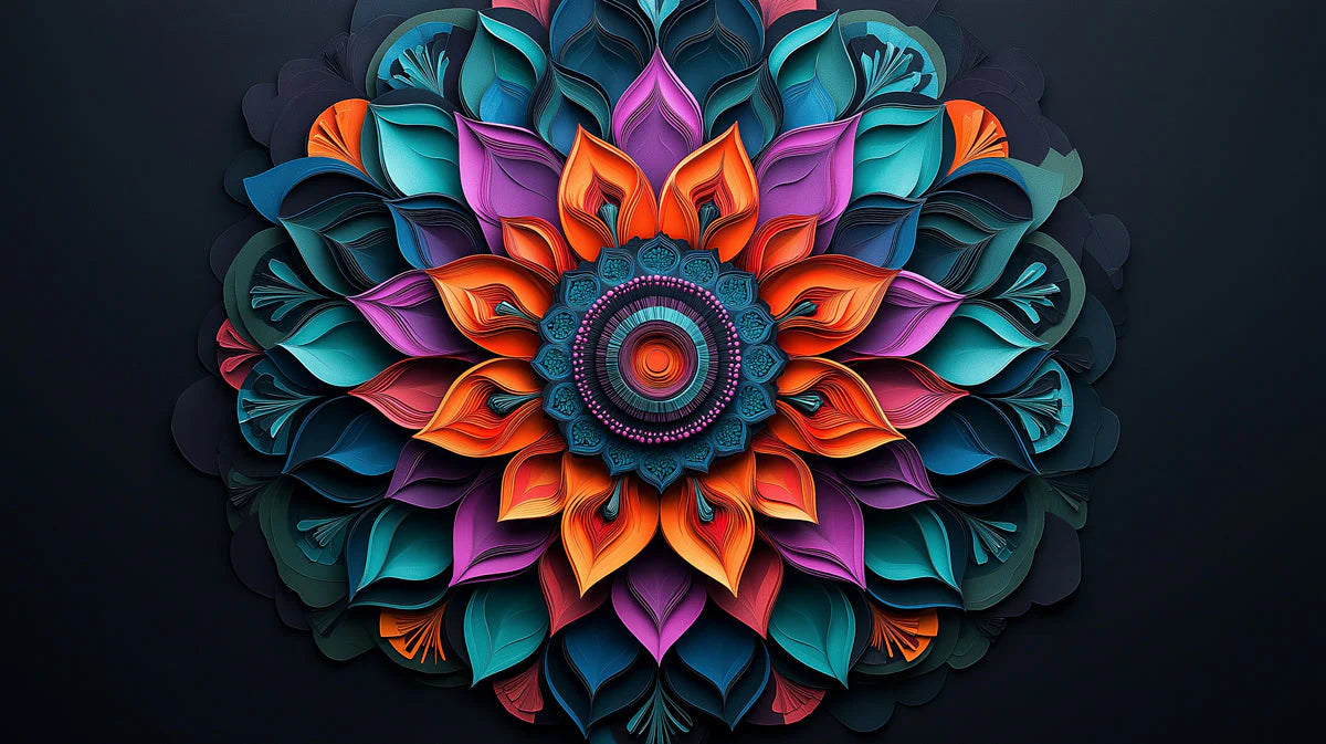 3D Layered Mandala Mural Wallpaper — Vibrant Geometric Art Mural Wallpaper - room preview 02