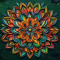 Vibrant Mandala Botanical Mural Wallpaper — Deep Green Backdrop Mural Wallpaper - room preview 02