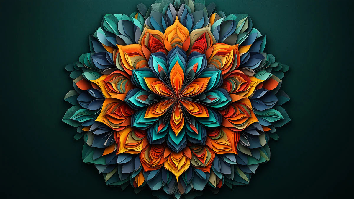 Layered Petal Mandala Mural Wallpaper — Vibrant 3D Art Mural Wallpaper - room preview 02