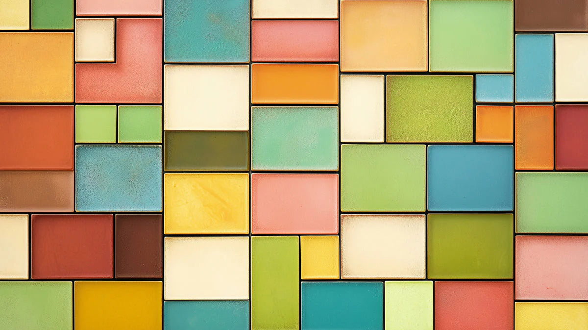 Modern Color Block Rectangles Mural Wallpaper —Multicolored Grid Mural Wallpaper - room preview 02