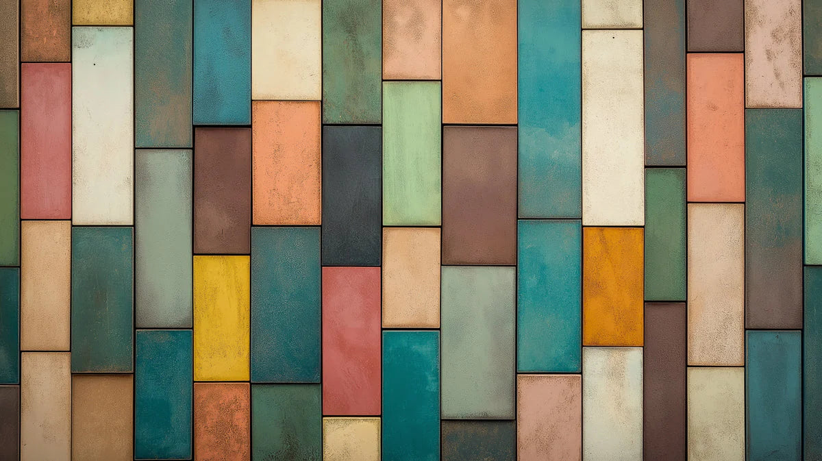 Modern Geometric Block Mural Wallpaper in Muted Multicolors Mural Wallpaper - room preview 02