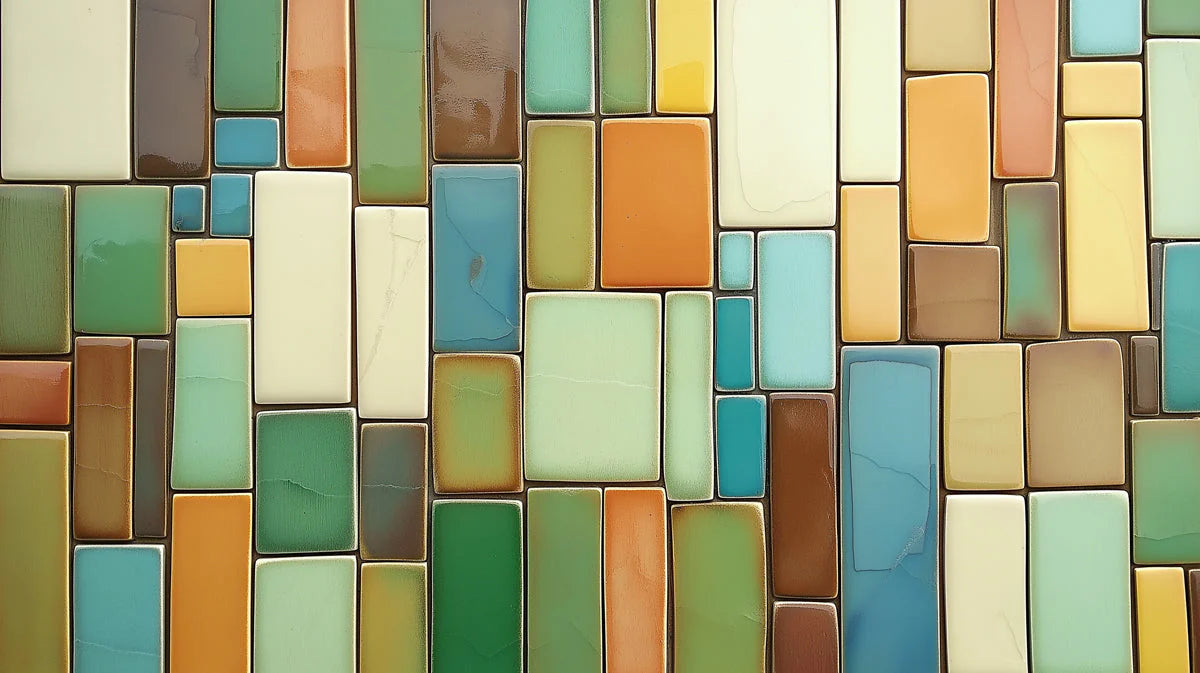 Mid-Century Mosaic Mural Wallpaper — Multi-Colored Rectangular Tiles Mural Wallpaper - room preview 02