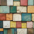 Rustic Painted Block Mosaic Mural Wallpaper — Multi-Colored Mural Wallpaper - room preview 02