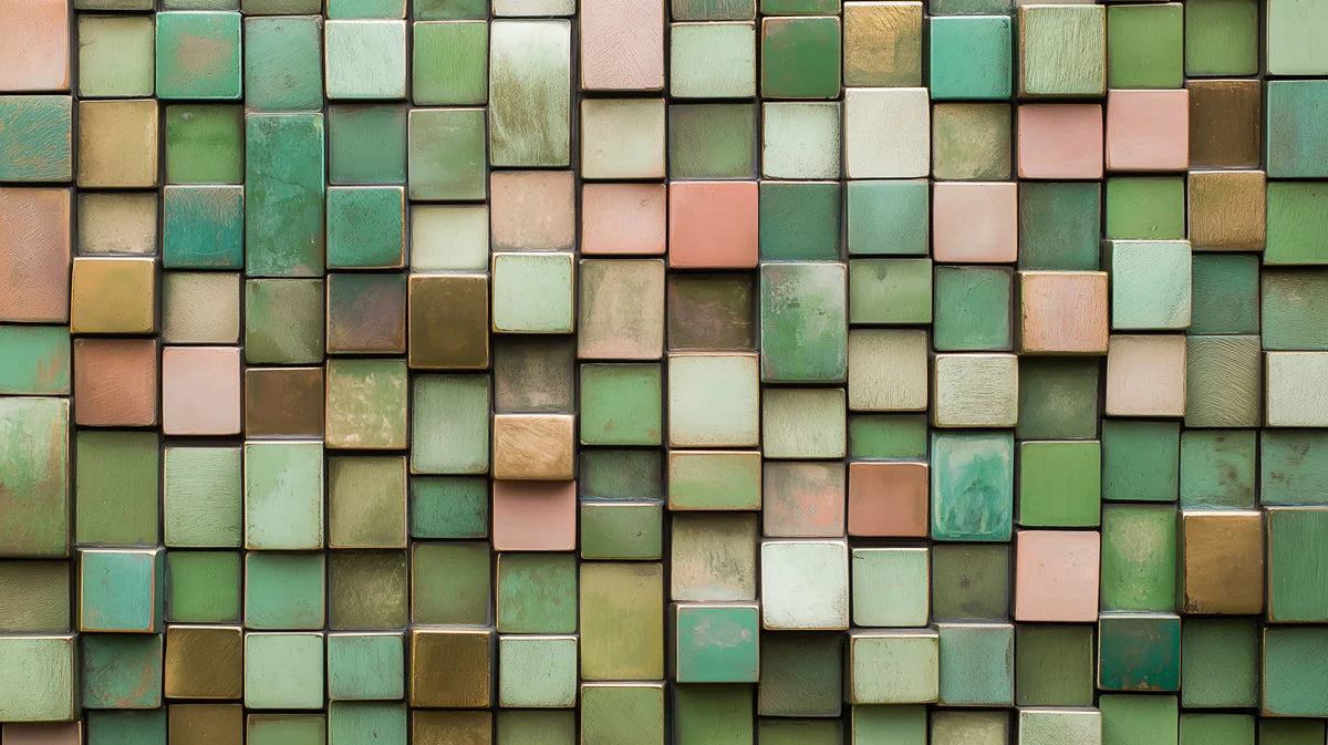 Metallic Cube Mosaic Mural Wallpaper — Contemporary Geometric Art Mural Wallpaper - room preview 02
