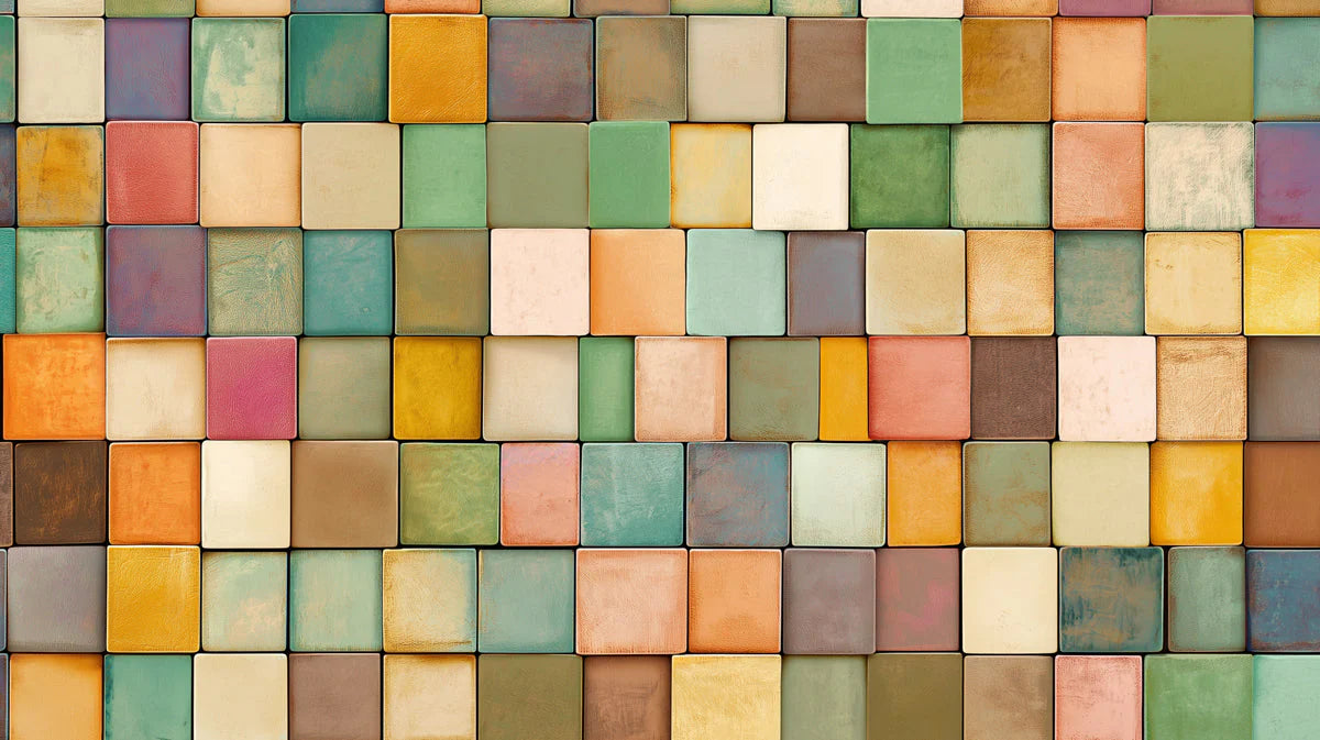 Mosaic Block Mural Wallpaper — Multicolored Geometric Art Mural Wallpaper - room preview 02