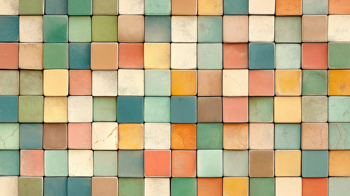 Mosaic Tile Grid Mural Wallpaper — Colorful Geometric Pattern Mural Wallpaper - room preview 02