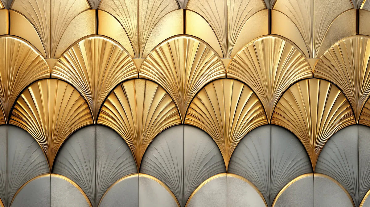 Gilded Art Deco Fan Mural Wallpaper — Metallic Geometric Design Mural Wallpaper - room preview 02