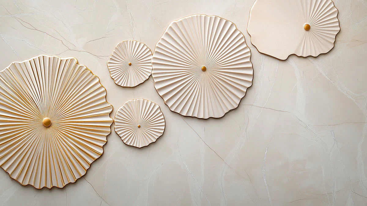 Pleated Disc Mural Wallpaper — Modern Minimalist Marble Design Mural Wallpaper - room preview 02