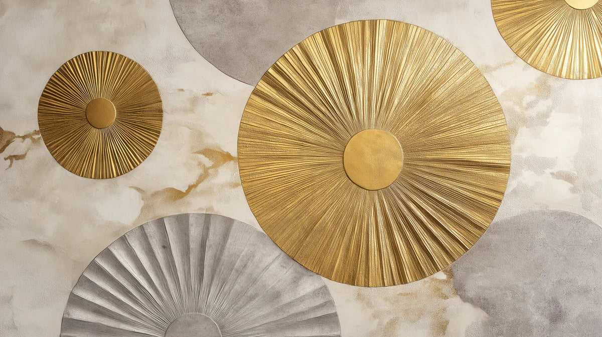 Sunburst Gold and Concrete Mural Wallpaper — Modern Statement Mural Wallpaper - room preview 02