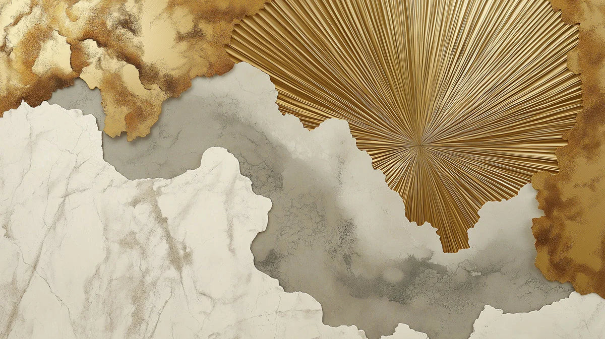 Sunburst Gold and Marble Mural Wallpaper — Modern Luxury Design Mural Wallpaper - room preview 02