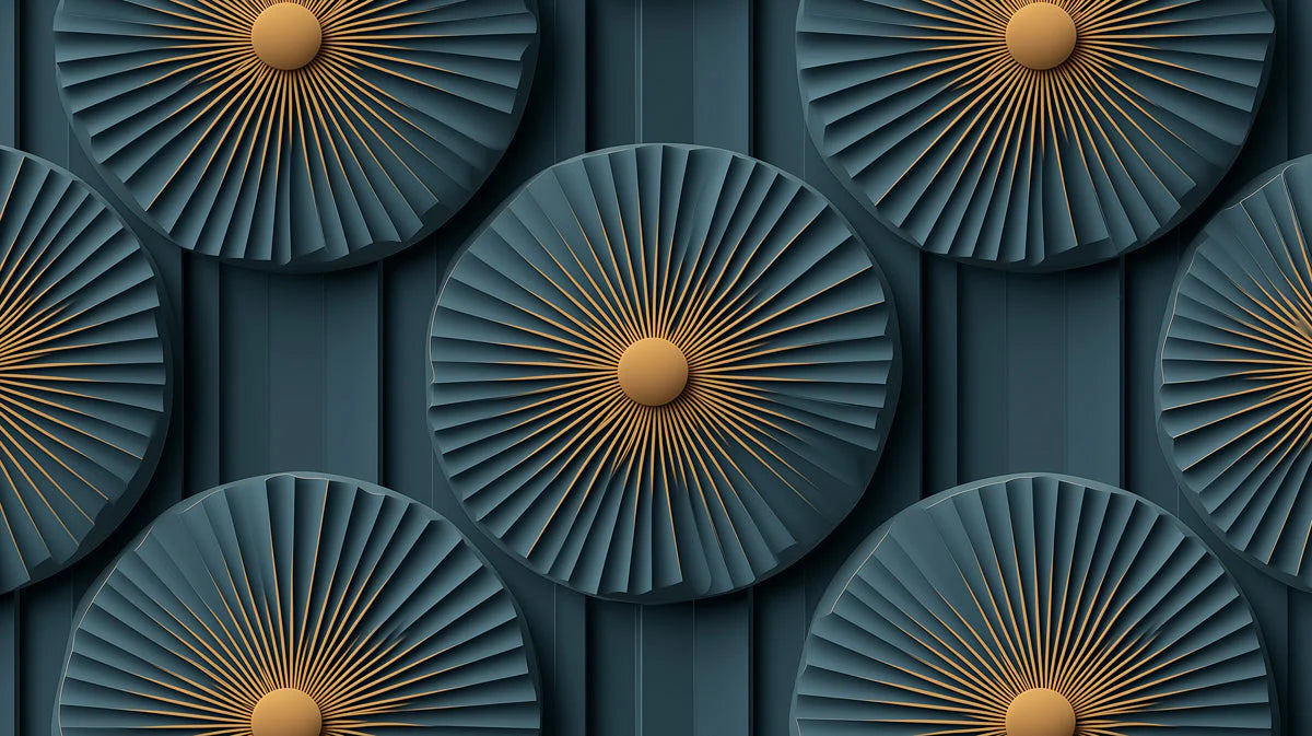 Art Deco Fan Mural Wallpaper in Teal and Ochre Gold Mural Wallpaper - room preview 02