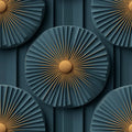 Art Deco Fan Mural Wallpaper in Teal and Ochre Gold Mural Wallpaper - room preview 02