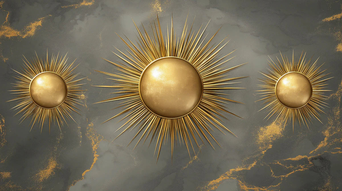 Radiant Sunburst Mural Wallpaper in Charcoal and Gold Mural Wallpaper - room preview 02