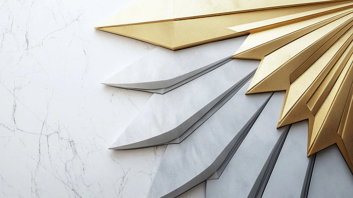 Geometric Gold Fan Mural Wallpaper — Modern Marble Minimalist Mural Wallpaper - room preview 02