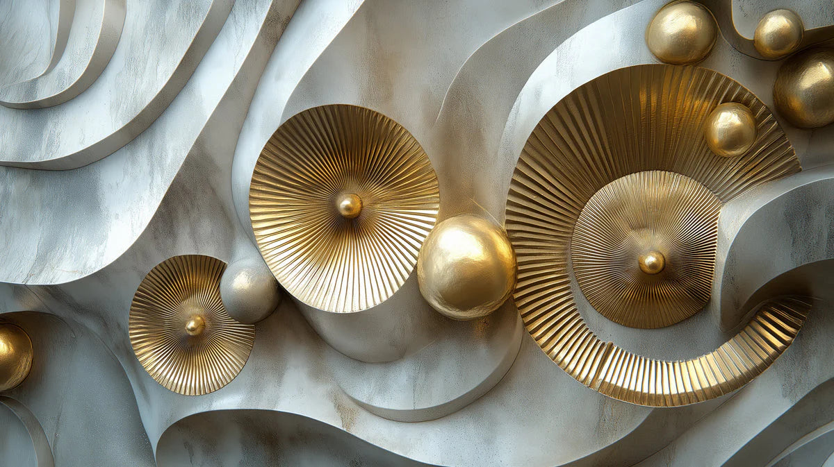 Metallic Gold and Marble 3D Relief Mural Wallpaper — Modern Abstract Mural Wallpaper - room preview 02