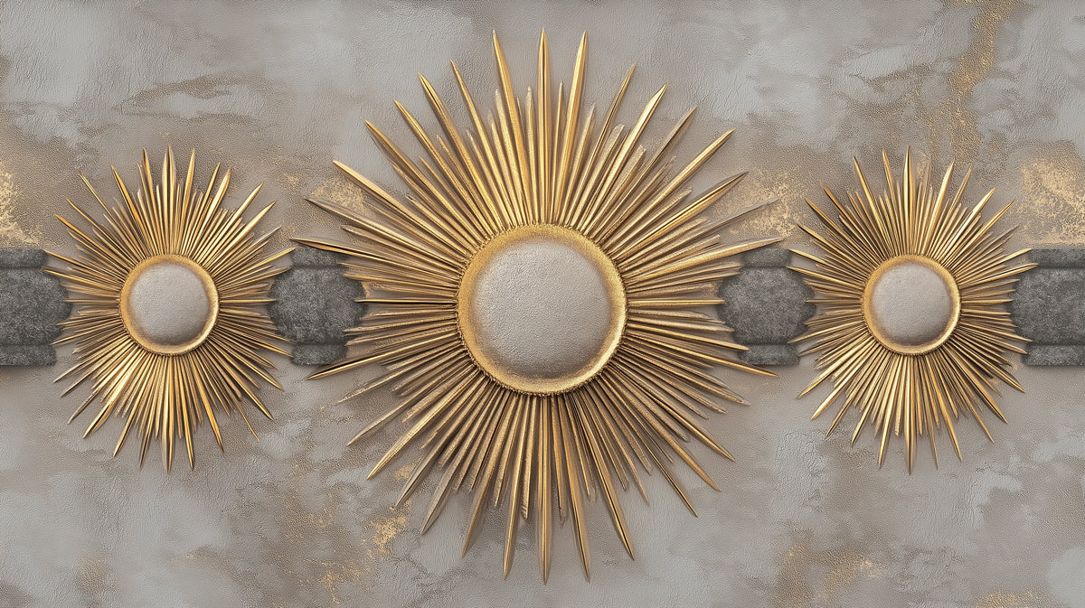 Golden Sunburst Medallion Mural Wallpaper — Art Deco Influence Mural Wallpaper - room preview 02