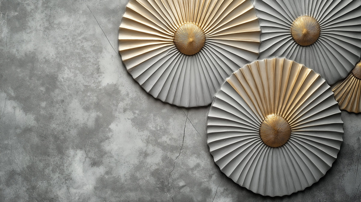 Pleated Fan Mural Wallpaper — Modern Industrial Gold and Grey Mural Wallpaper - room preview 02