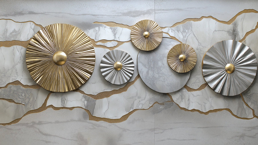 Papier Peint Mural Géométrique Rayons de Soleil - Papier Peint Mural Décoration Métallique Moderne printable artwork