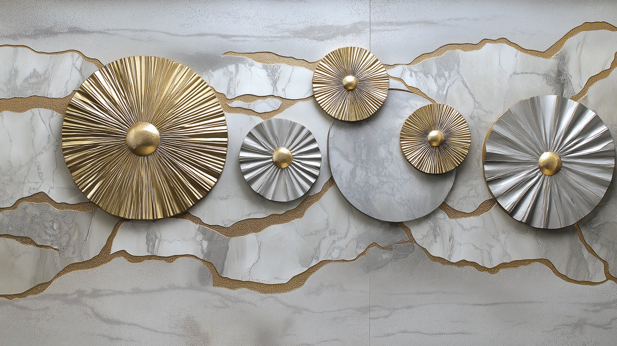 Sunburst Fan Geometric Mural Wallpaper — Modern Metallic Decor Mural Wallpaper - room preview 02