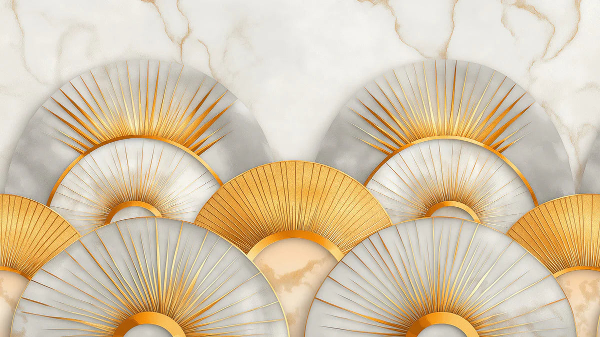 Sunburst Fan Mural Wallpaper — Art Deco Geometric Luxury Mural Wallpaper - room preview 02