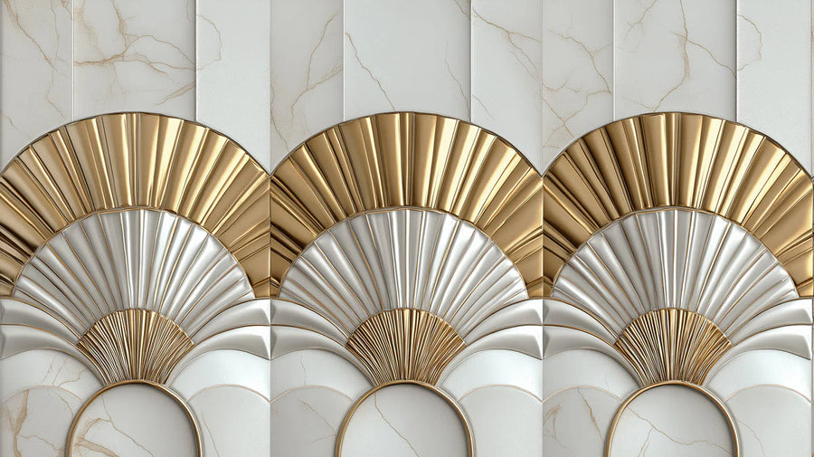 Abstract Wallpaper Mural – Modern Art Wall Mural – Gilded Fan Marble — Art Deco Sophistication printable artwork