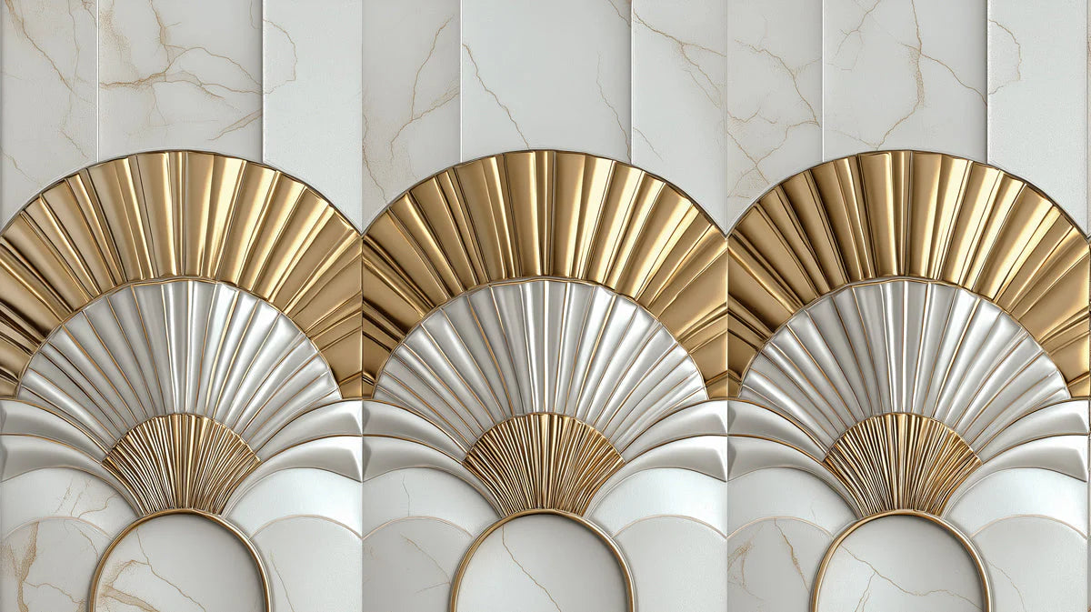 Gilded Fan Marble Mural Wallpaper — Art Deco Sophistication Mural Wallpaper - room preview 02