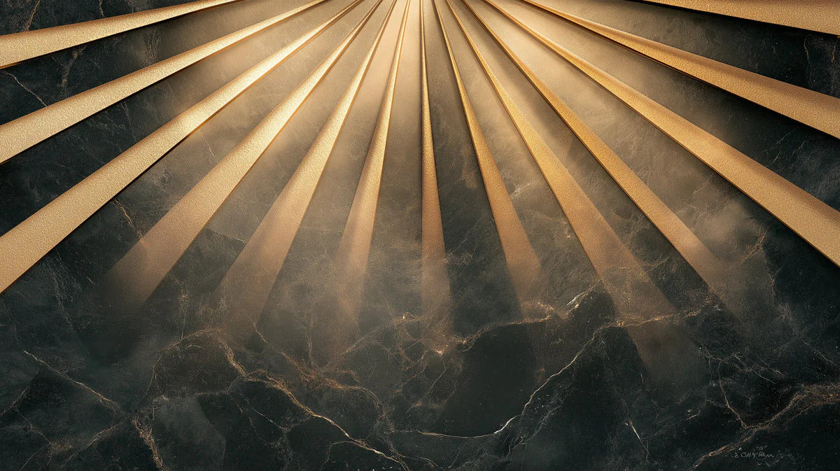 Sunburst Gold and Charcoal Marble Mural Wallpaper - room preview 02