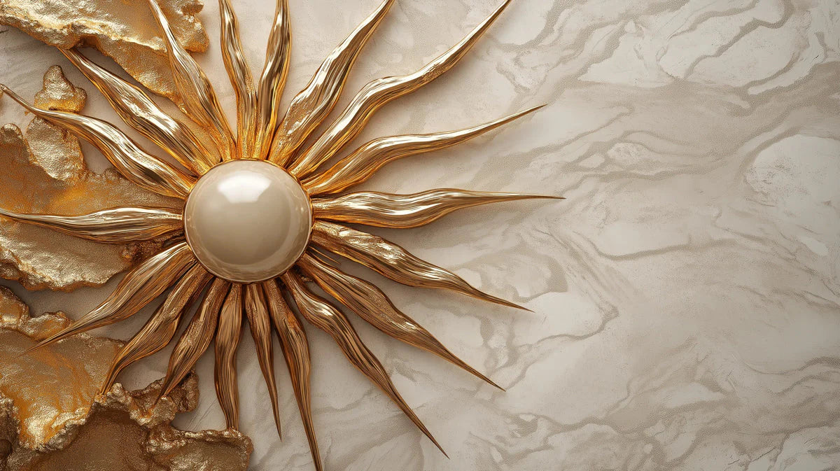 Gilded Sunburst Mural Wallpaper — Elegant Geometric Statement Mural Wallpaper - room preview 02