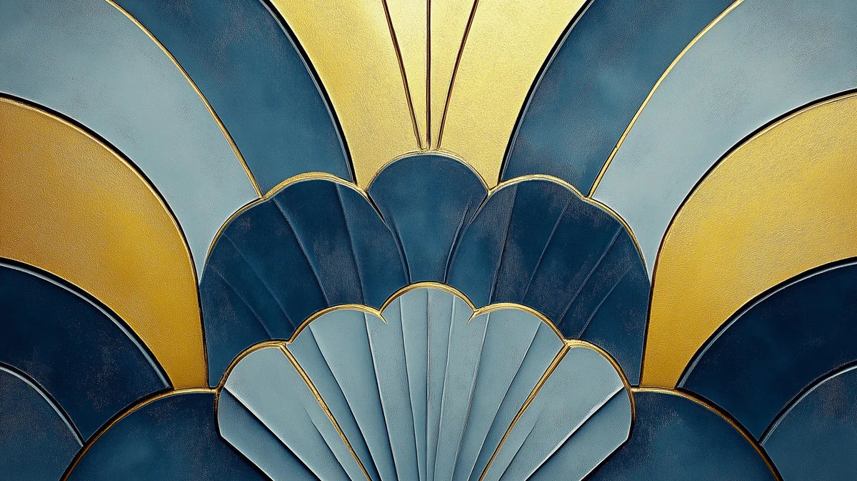 Art Deco Fan Mural Wallpaper — Modern Gold and Teal Geometric Mural Wallpaper - room preview 02
