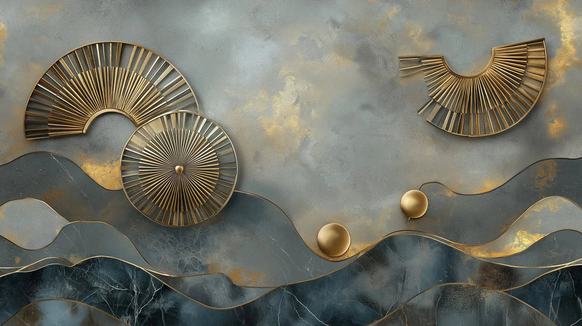 Abstract Gold Fan Mural Wallpaper — Modern Geometric Art Mural Wallpaper - room preview 02
