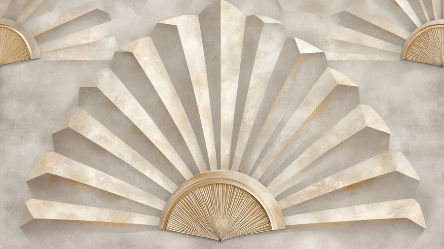 Geometric Wallpaper Mural – Pattern Wall Mural – Art Deco Fan — Geometric Architectural Gold Design printable artwork