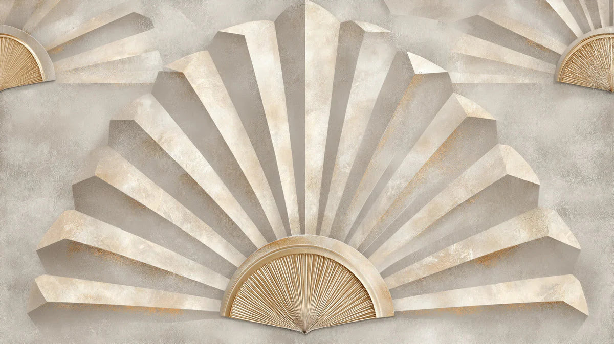 Art Deco Fan Mural Wallpaper — Geometric Architectural Gold Design Mural Wallpaper - room preview 02
