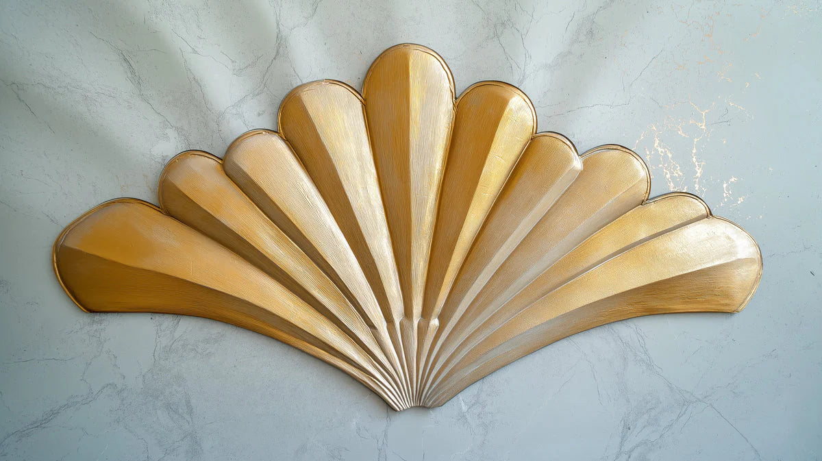 Gilded Fan Shell Mural Wallpaper — Art Deco Sophistication Mural Wallpaper - room preview 02