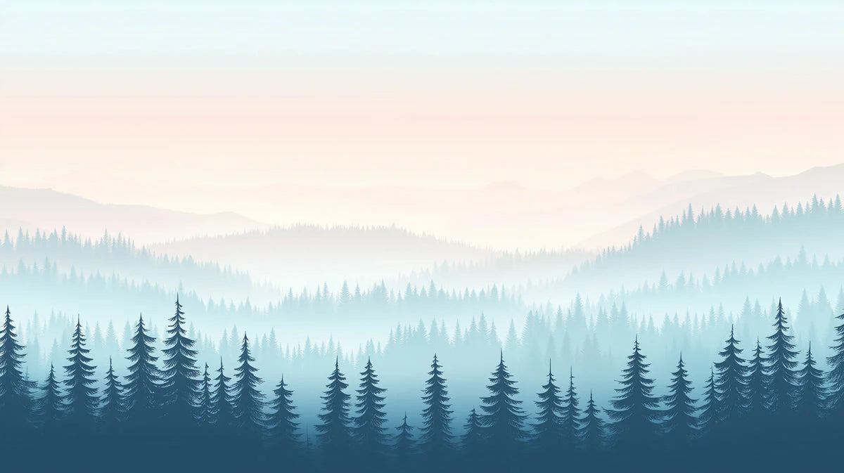 Mist-Covered Pine Forest Landscape Mural Wallpaper - room preview 02