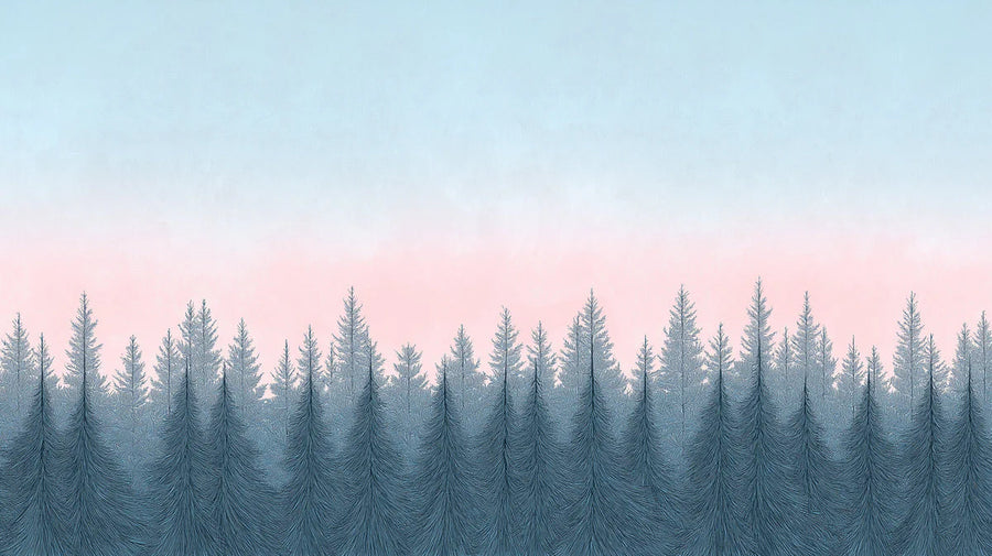 Papier peint mural Forêt brumeuse — Papier peint mural paysage pastel onirique printable artwork