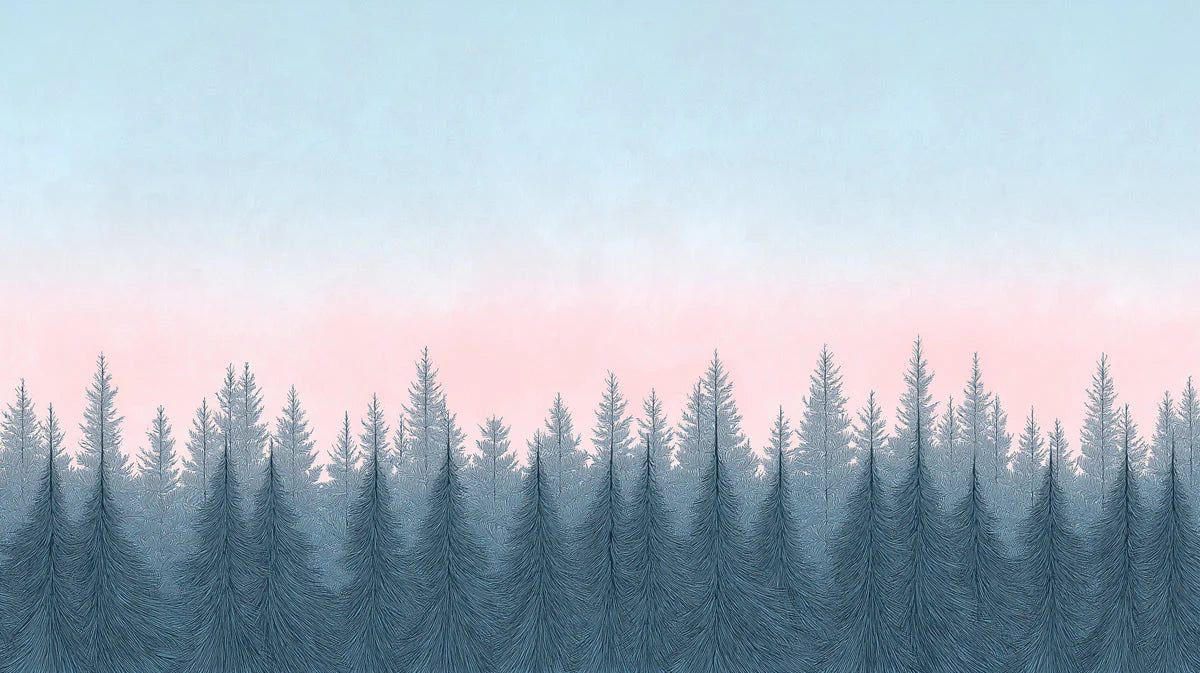 Mist Forest Mural Wallpaper — Dreamy Pastel Landscape Mural Wallpaper - room preview 02