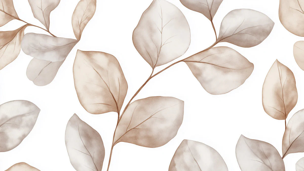 Minimalist Eucalyptus Leaf Mural Wallpaper — Modern Earth Tones Mural Wallpaper - room preview 02