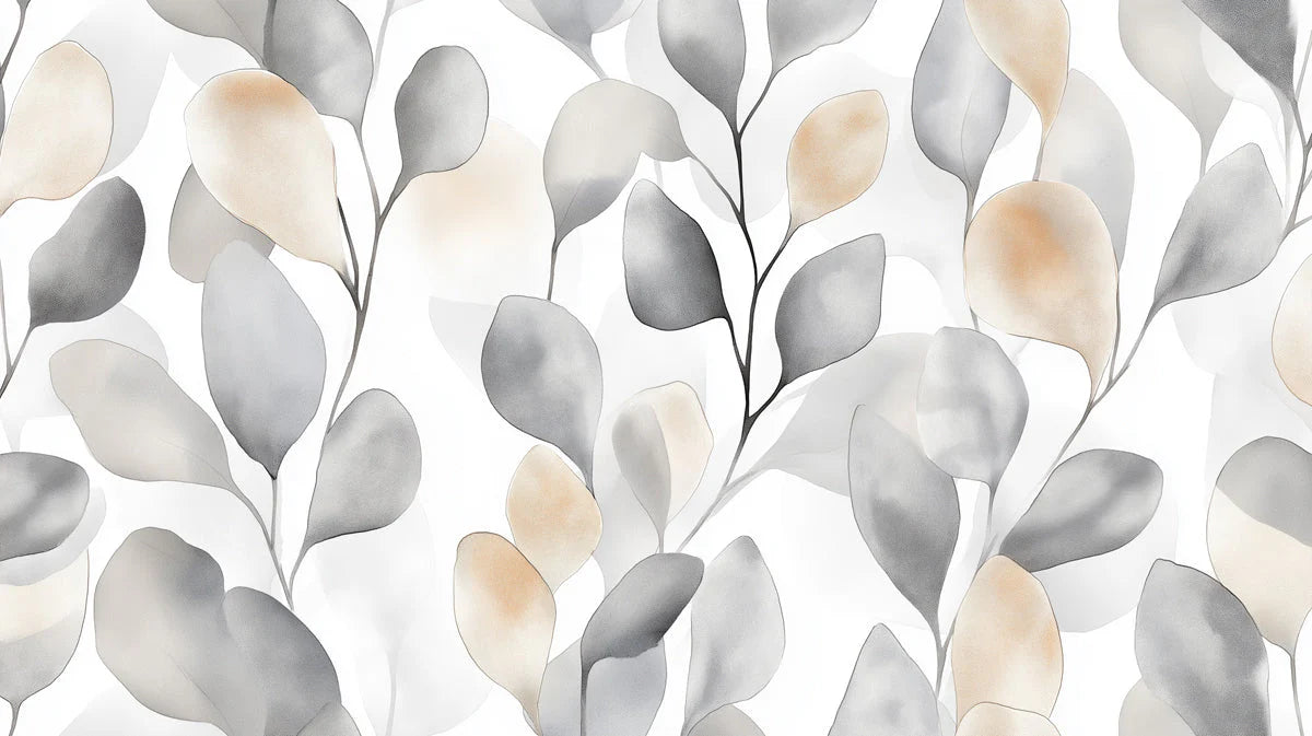 Watercolor Leaf Mural Wallpaper — Minimalist Grey and Beige Botanical Mural Wallpaper - room preview 02